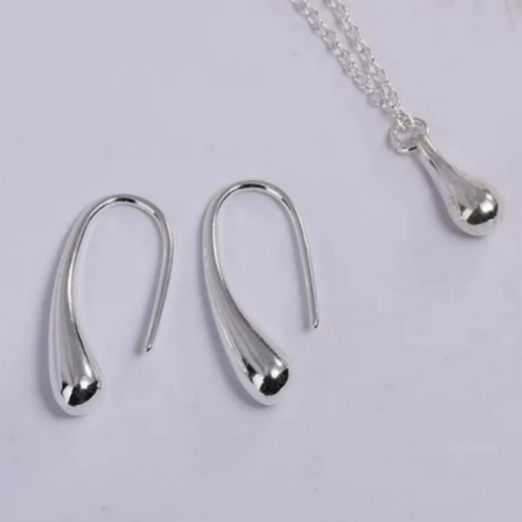 925 Sterling Silver Waterdrop Jewelry Set Bracelet Necklace Earrings Ring - Picture 15 of 16